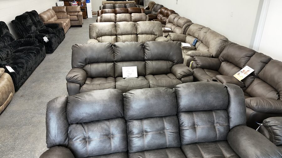 Sofas and loveseats on the BoxDrop Grayson showroom floor